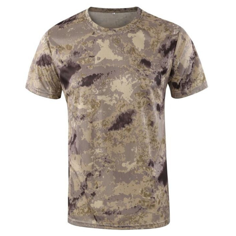 Men Camouflage Hiking T-Shirts Quick Drying Breathable Short Sleeve Military Tactical Tops Ourdoor Hunting Military T Shirt ruin yellow