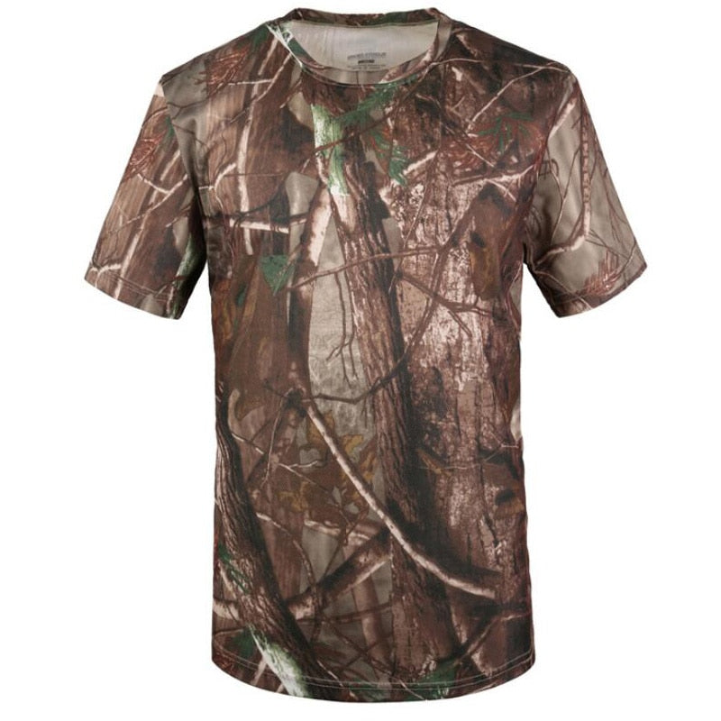Men Camouflage Hiking T-Shirts Quick Drying Breathable Short Sleeve Military Tactical Tops Ourdoor Hunting Military T Shirt tree camo
