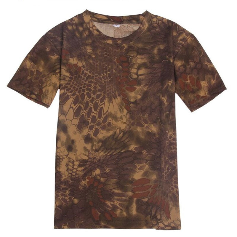 Men Camouflage Hiking T-Shirts Quick Drying Breathable Short Sleeve Military Tactical Tops Ourdoor Hunting Military T Shirt mountain python