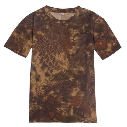 Men Camouflage Hiking T-Shirts Quick Drying Breathable Short Sleeve Military Tactical Tops Ourdoor Hunting Military T Shirt mountain python