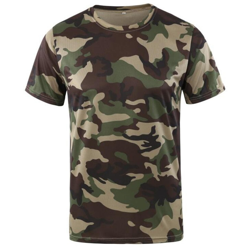 Men Camouflage Hiking T-Shirts Quick Drying Breathable Short Sleeve Military Tactical Tops Ourdoor Hunting Military T Shirt jungle camo