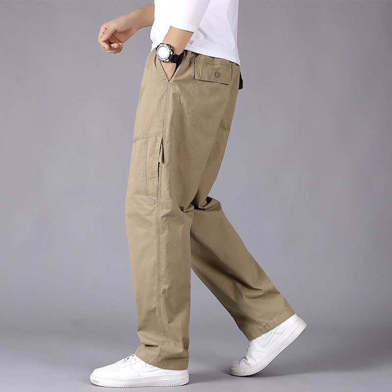 Men Cargo Pants New Cotton Loose Trousers Men Fashion Multi-Pocket Joggers Brand Casual Military Pants Men Plus Size Khaki