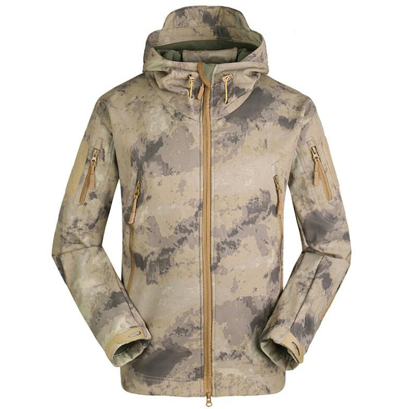Men Military Tactical Hiking Jacket Outdoor Windproof Fleece Thermal Sport Waterproof Hunting Clothes Hooded Army Camo Outerwear ruins yellow