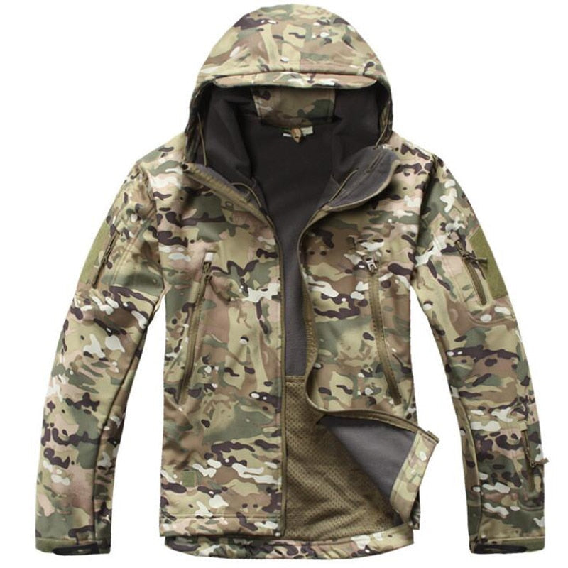 Men Military Tactical Hiking Jacket Outdoor Windproof Fleece Thermal Sport Waterproof Hunting Clothes Hooded Army Camo Outerwear CP