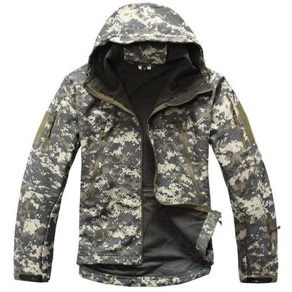 Men Military Tactical Hiking Jacket Outdoor Windproof Fleece Thermal Sport Waterproof Hunting Clothes Hooded Army Camo Outerwear ACU