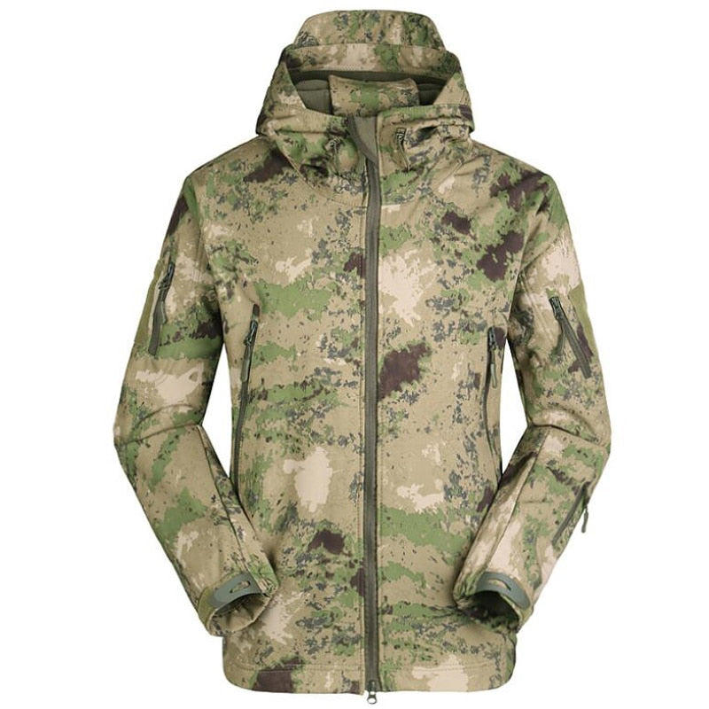 Men Military Tactical Hiking Jacket Outdoor Windproof Fleece Thermal Sport Waterproof Hunting Clothes Hooded Army Camo Outerwear ruins green