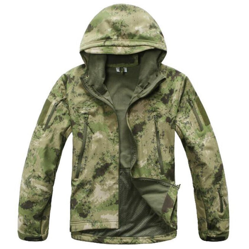 Men Military Tactical Hiking Jacket Outdoor Windproof Fleece Thermal Sport Waterproof Hunting Clothes Hooded Army Camo Outerwear ruins green