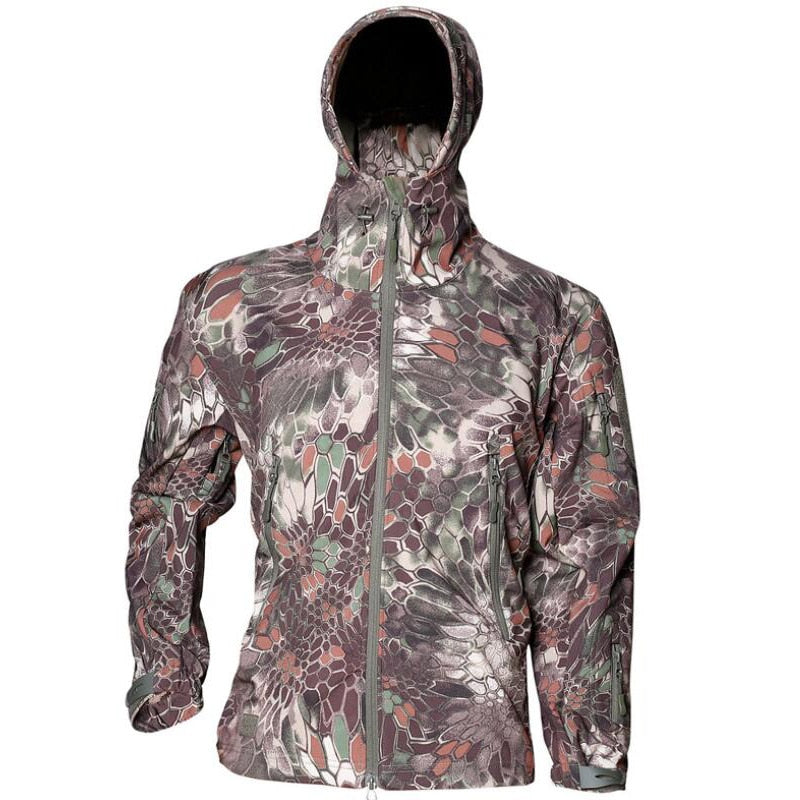 Men Military Tactical Hiking Jacket Outdoor Windproof Fleece Thermal Sport Waterproof Hunting Clothes Hooded Army Camo Outerwear mountain python