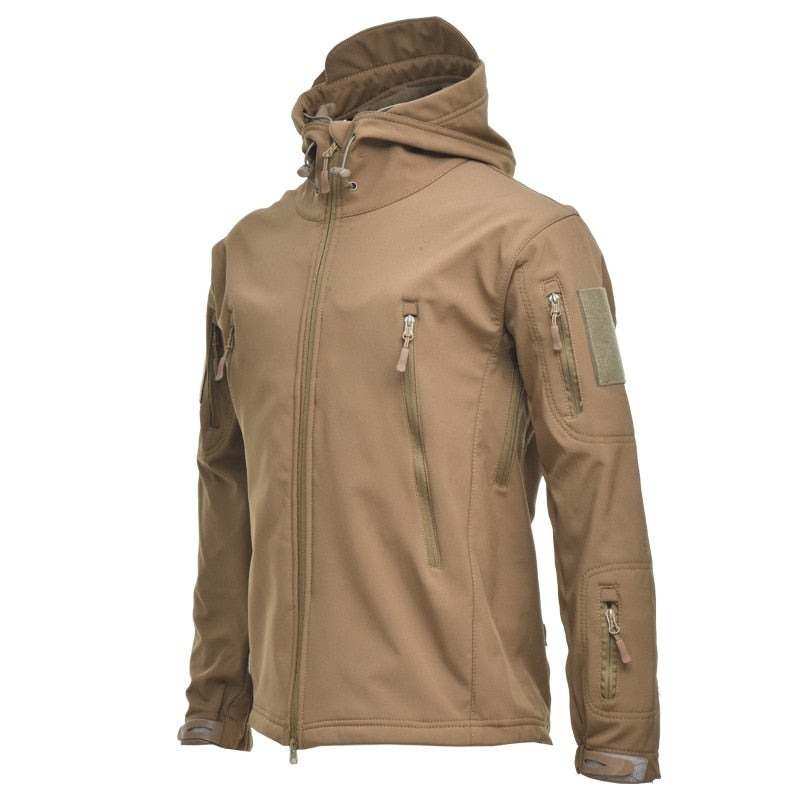 Men Military Tactical Hiking Jacket Outdoor Windproof Fleece Thermal Sport Waterproof Hunting Clothes Hooded Army Camo Outerwear fleece khaki