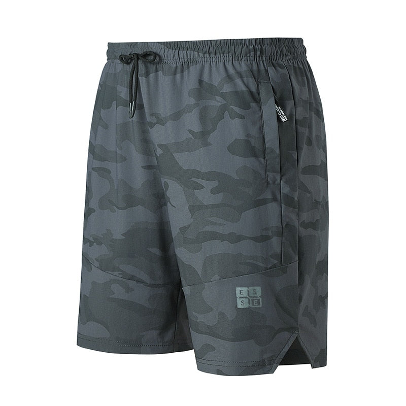 Men New Summer Casual Loose Shorts Men Fashion Camo Elastic Waist Short Pants Men Outdoor Running GYM Quick Dry Shorts Men Grey Camouflage