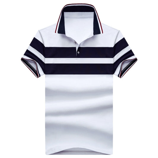 Men'S Classic Striped Polo Blakc White Shirt Cotton Short Sleeve Summer Oversize Stretch Breathable