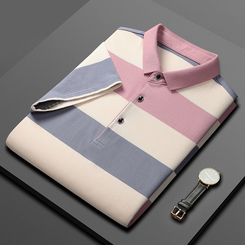 Men'S Classic Striped Polo Shirt Cotton Short Sleeve Summer Plus Oversize JX2315 4