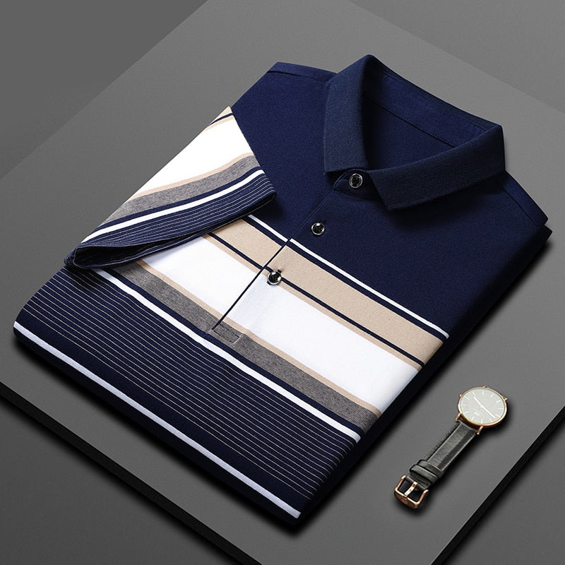 Men'S Classic Striped Polo Shirt Cotton Short Sleeve Summer Plus Oversize JX2338 3