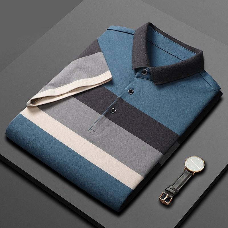 Men'S Classic Striped Polo Shirt Cotton Short Sleeve Summer Plus Oversize