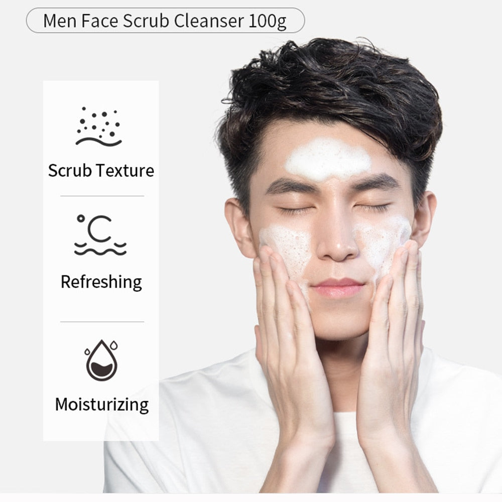 Men Scrub Facial Cleanser Moisturize Deeply Cleans Oil Controls Unclogs Pores Anti Blackhead Soothes Improves Dullness Skin Care