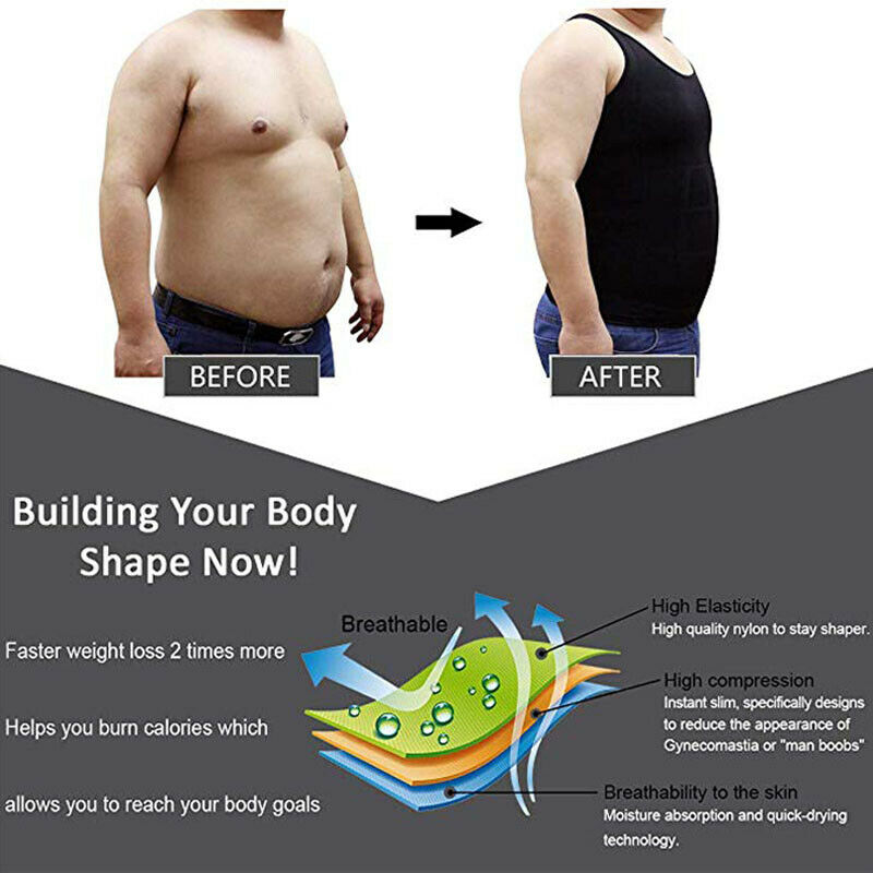 Men Slimming Body Shaper Posture Corrector Tummy Control Shapewear Fat Burning Chest Corset Vest Modeling Compression T-Shirts