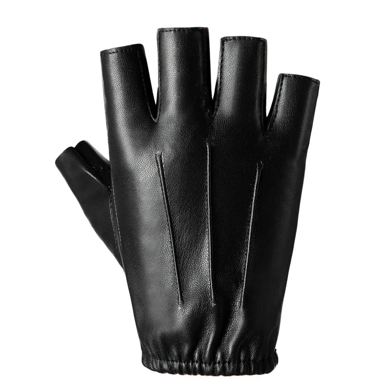 Men Women PU Leather Gloves Lovers Fingerless Mittens Black Half Finger Outdoor Tactical Mens Leather Driving Gloves Elastic One Size