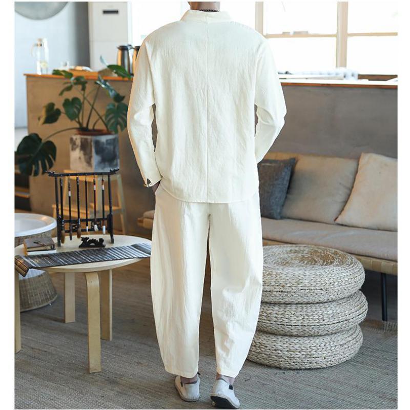 Men's Set Casual Suit Cotton Linen Shirt + Ankle Pants 2 Pieces Sets Oversize Men T-shirt Male Summer Tracksuit XXXXXL