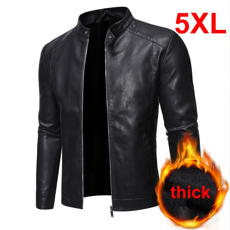 Mens PU Leather Jacket Motorcycle Biker Men's Jackets Autumn Winter Warm Black Outdoor Outwear Coats 5XL Plus Szie