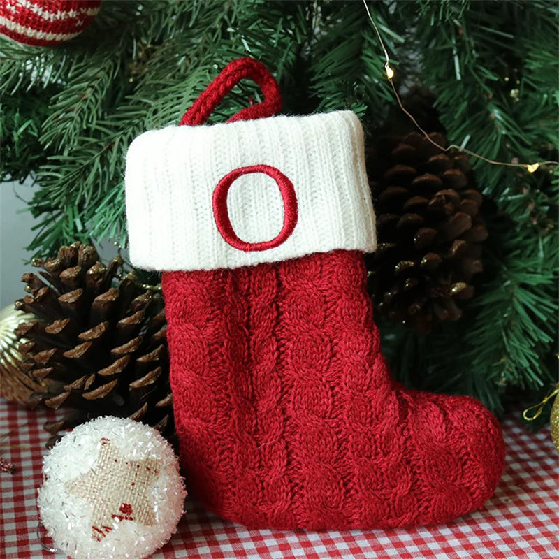 Merry Christmas Socks Red Snowflake 26 Alphabet Letters Stocking DIY Christmas Tree Pendant Christmas Decorations Home Xmas Gift O Christmas socks