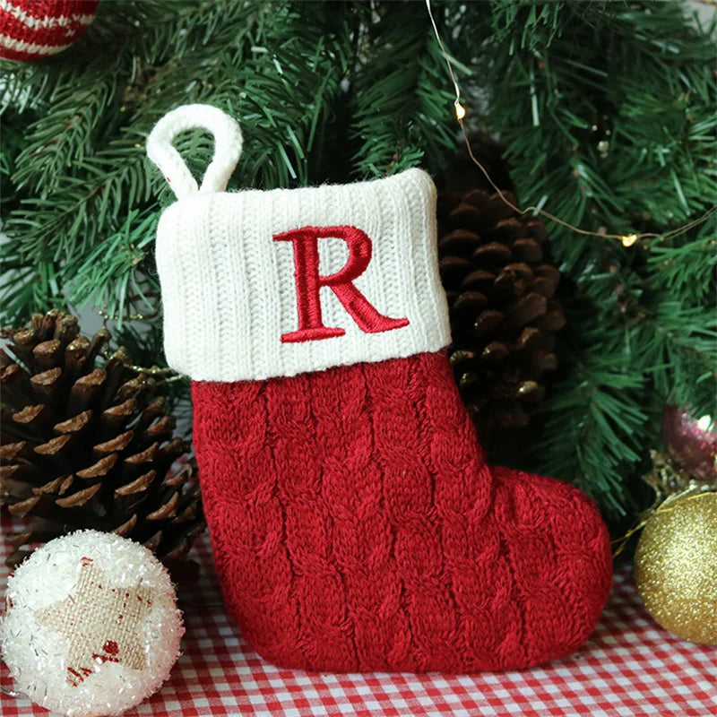 Merry Christmas Socks Red Snowflake 26 Alphabet Letters Stocking DIY Christmas Tree Pendant Christmas Decorations Home Xmas Gift R Christmas socks