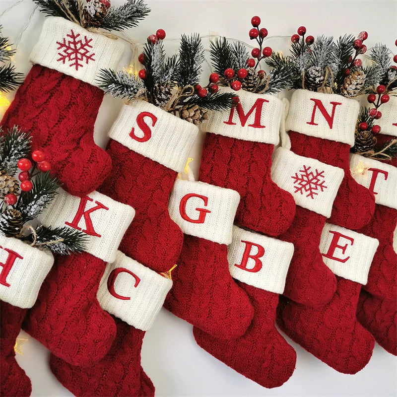 Merry Christmas Socks Red Snowflake 26 Alphabet Letters Stocking DIY Christmas Tree Pendant Christmas Decorations Home Xmas Gift