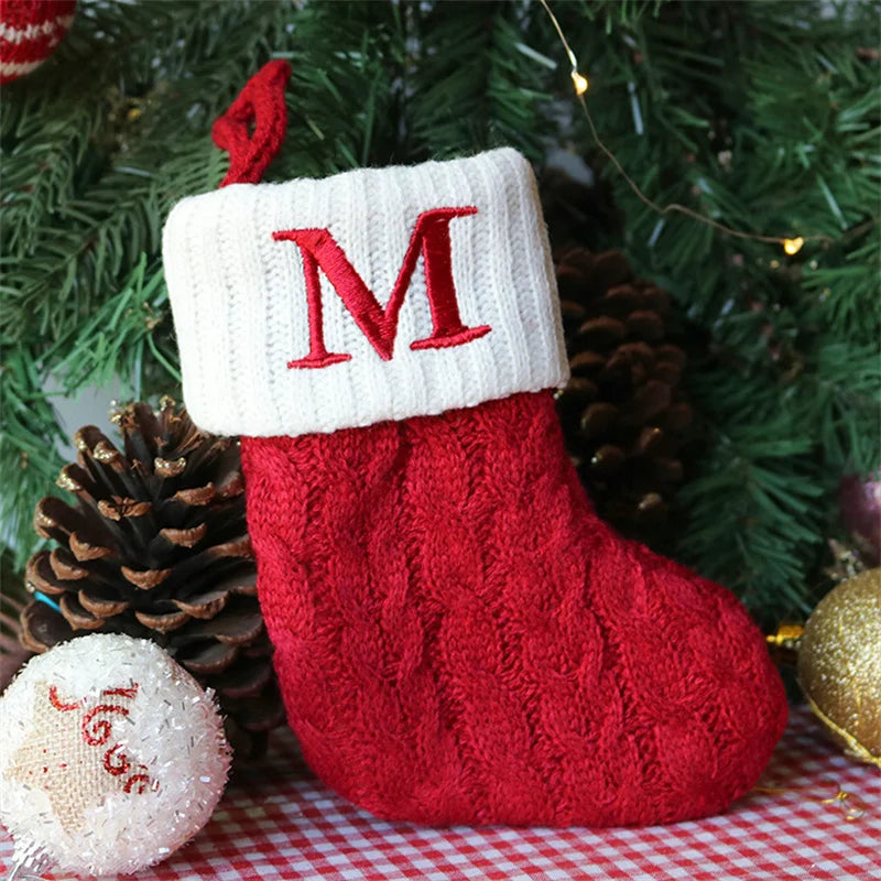 Merry Christmas Socks Red Snowflake 26 Alphabet Letters Stocking DIY Christmas Tree Pendant Christmas Decorations Home Xmas Gift M Christmas socks