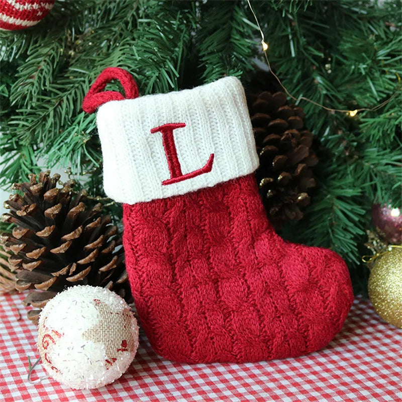 Merry Christmas Socks Red Snowflake 26 Alphabet Letters Stocking DIY Christmas Tree Pendant Christmas Decorations Home Xmas Gift L Christmas socks