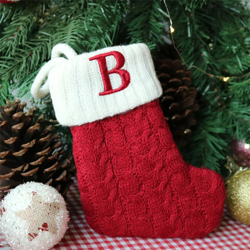 Merry Christmas Socks Red Snowflake 26 Alphabet Letters Stocking DIY Christmas Tree Pendant Christmas Decorations Home Xmas Gift B Christmas socks