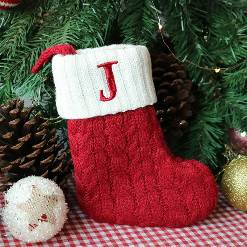 Merry Christmas Socks Red Snowflake 26 Alphabet Letters Stocking DIY Christmas Tree Pendant Christmas Decorations Home Xmas Gift J Christmas socks