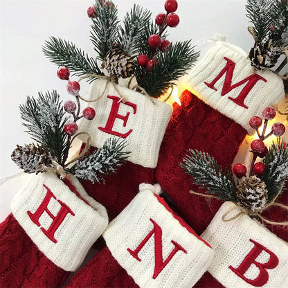 Merry Christmas Socks Red Snowflake 26 Alphabet Letters Stocking DIY Christmas Tree Pendant Christmas Decorations Home Xmas Gift