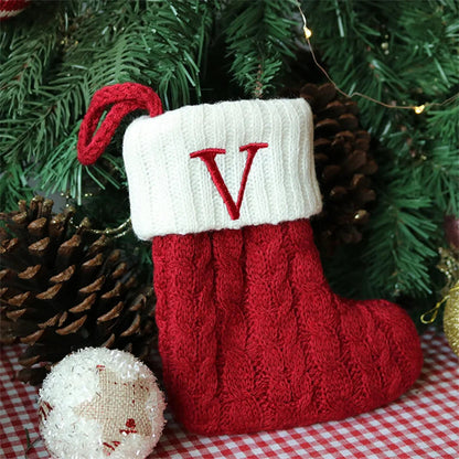 Merry Christmas Socks Red Snowflake 26 Alphabet Letters Stocking DIY Christmas Tree Pendant Christmas Decorations Home Xmas Gift V Christmas socks