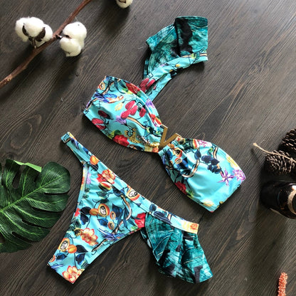 Metal V Tank Top Low Waist Bikini Sets Swimsuit For Women Orange Sexy Two Pieces Swimwear 2023 Summer Beach Bathing Suits Blue