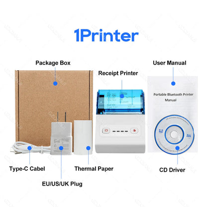 Mini Bluetooth Thermal Bill Printer Wireless Protable 58mm Receipt Printer Loyverse POS Free App SII on Android The cheapest White Printer US plug