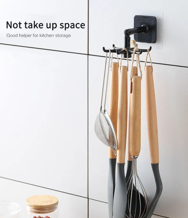 Multi-Purpose Self Adhesive Hooks 360 Degrees Rotated Wall Hooks Kitchen Six-claw Hanger Hook Holder Kitchen Bathroom Organizer