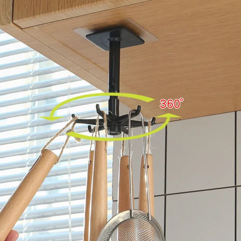 Multi-Purpose Self Adhesive Hooks 360 Degrees Rotated Wall Hooks Kitchen Six-claw Hanger Hook Holder Kitchen Bathroom Organizer