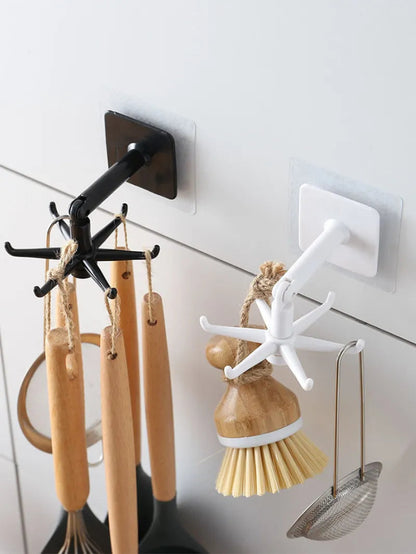 Multi-Purpose Self Adhesive Hooks 360 Degrees Rotated Wall Hooks Kitchen Six-claw Hanger Hook Holder Kitchen Bathroom Organizer