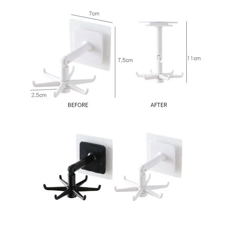 Multi-Purpose Self Adhesive Hooks 360 Degrees Rotated Wall Hooks Kitchen Six-claw Hanger Hook Holder Kitchen Bathroom Organizer