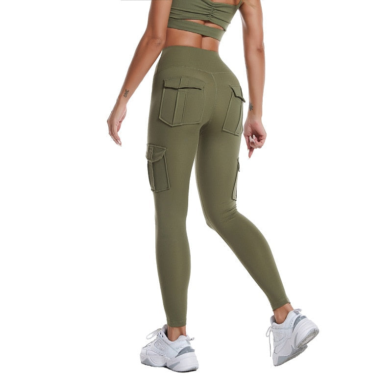 Multi-pocket Pants Yoga Leggings High Waist Solid Color Yoga Pants For Women Sporting Workout Leggins Elastic Slim Pant