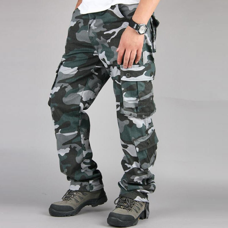 Multi-pockets Military Tactical Pants Outdoor Hiking Trekking Climbing Camouflage Trousers Cargo Pants Men Joggers Sweatpants blue camo