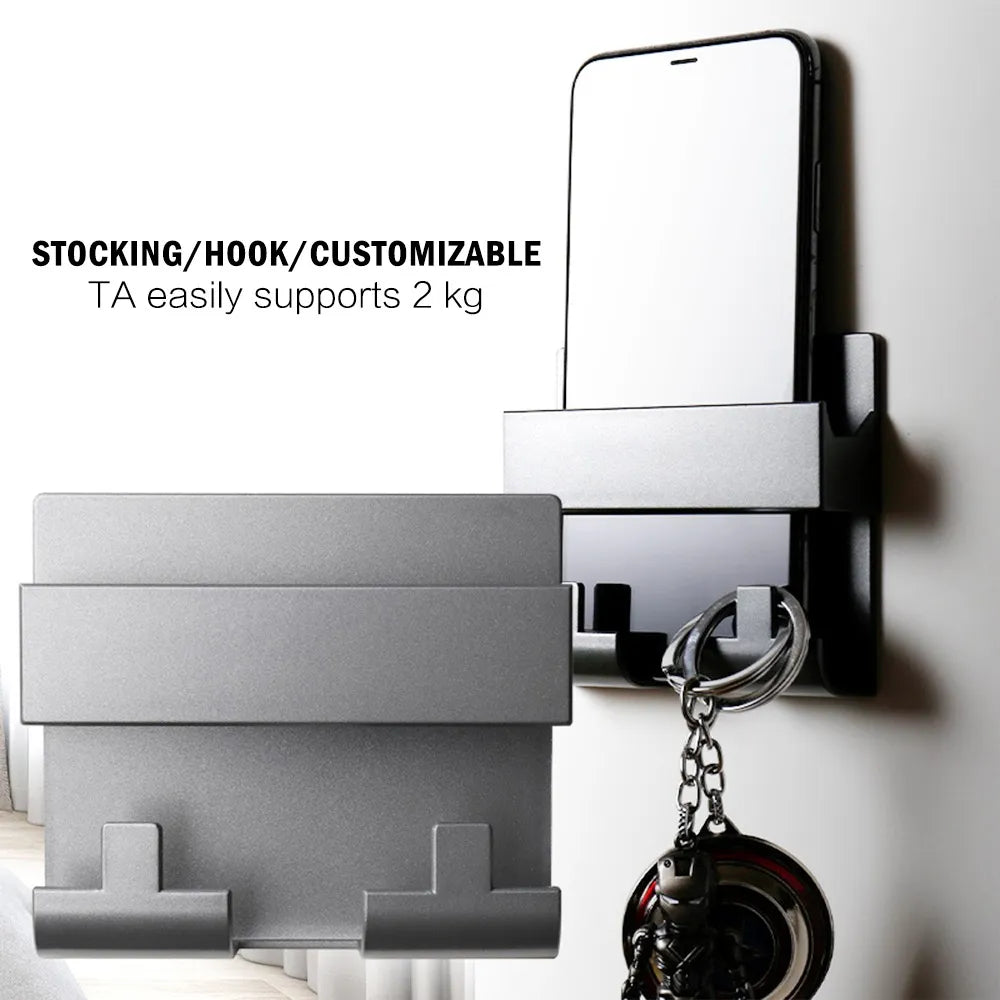 Multifunctional Wall-mounted Mobile Phone Remote Control Storage Box Rack Phone Plug Charging Holders Rack Wall Debris Holder