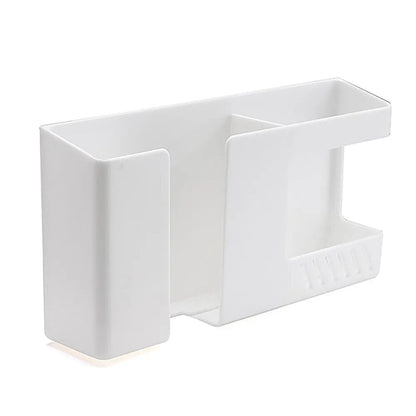 Multifunctional Wall-mounted Mobile Phone Remote Control Storage Box Rack Phone Plug Charging Holders Rack Wall Debris Holder white