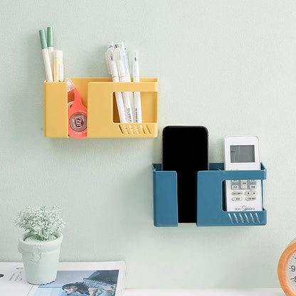 Multifunctional Wall-mounted Mobile Phone Remote Control Storage Box Rack Phone Plug Charging Holders Rack Wall Debris Holder