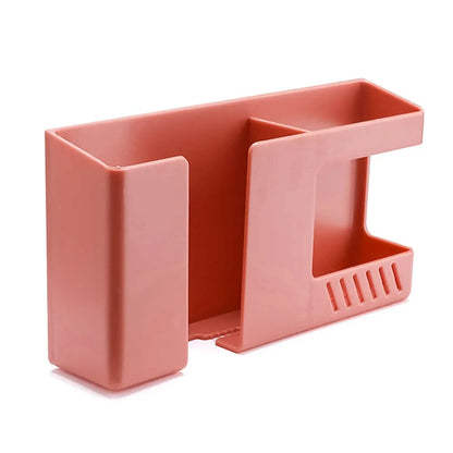 Multifunctional Wall-mounted Mobile Phone Remote Control Storage Box Rack Phone Plug Charging Holders Rack Wall Debris Holder pink