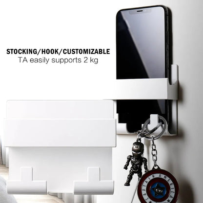 Multifunctional Wall-mounted Mobile Phone Remote Control Storage Box Rack Phone Plug Charging Holders Rack Wall Debris Holder