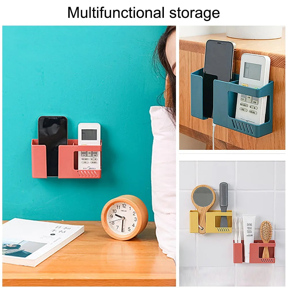 Multifunctional Wall-mounted Mobile Phone Remote Control Storage Box Rack Phone Plug Charging Holders Rack Wall Debris Holder