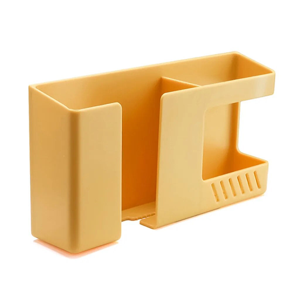 Multifunctional Wall-mounted Mobile Phone Remote Control Storage Box Rack Phone Plug Charging Holders Rack Wall Debris Holder yellow