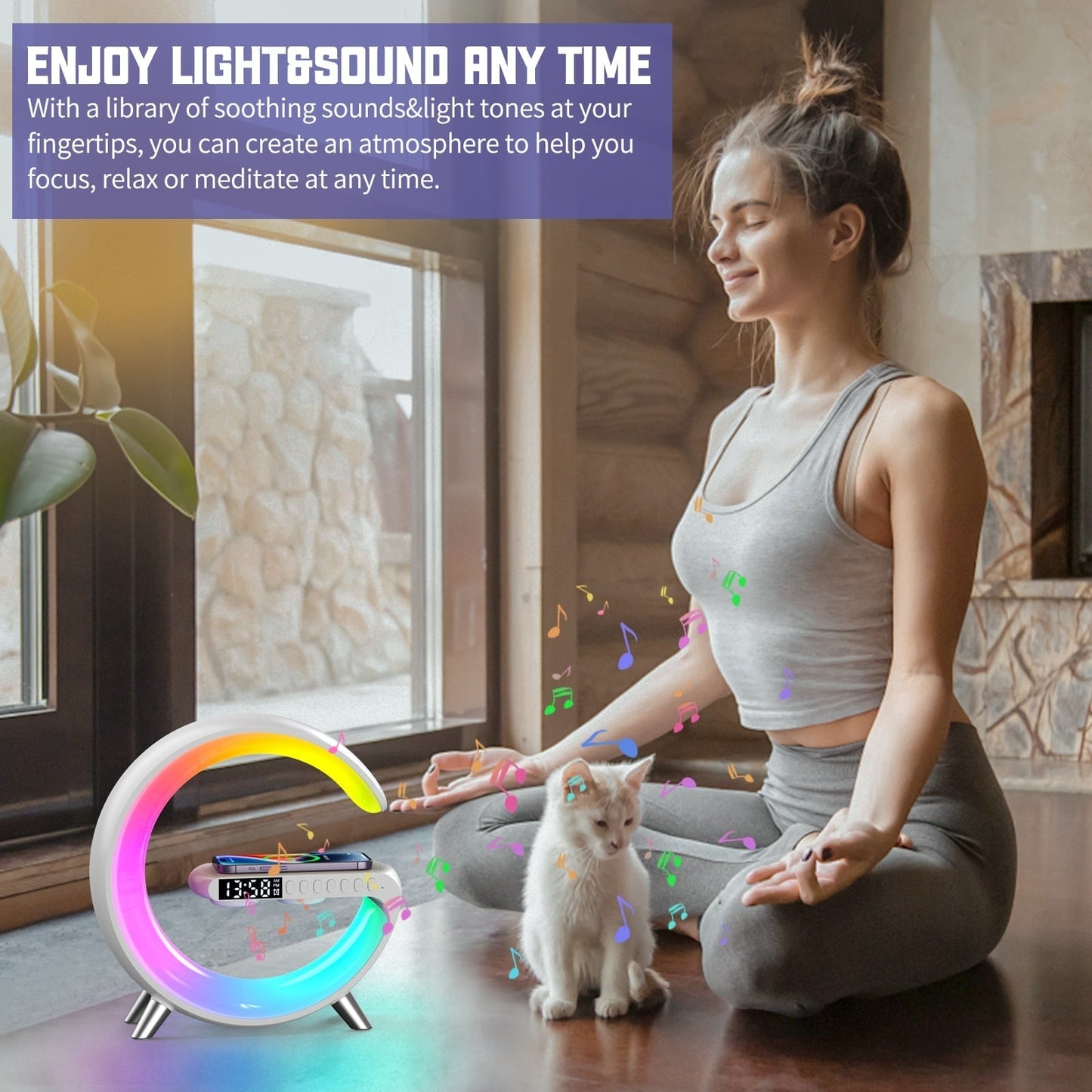 Multifunctional Wireless Charger Alarm Clock Speaker APP Control RGB Night Light Charging Station for Iphone 14 Samsung xiaomi