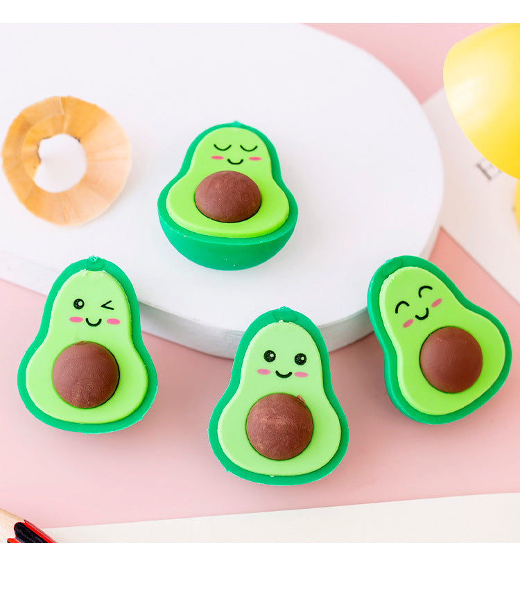 NEW Cute Kawaii Avocado Rubber Erasers Novelty Fruit Pencil Eraser for Student School Correction Supplies Kids Gift Promotional