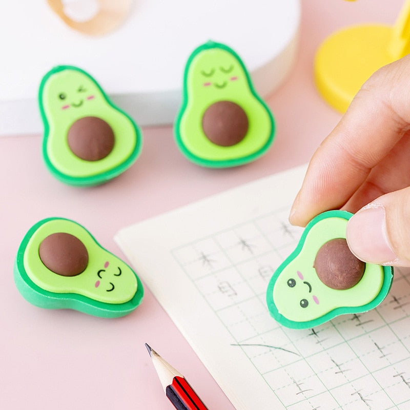 NEW Cute Kawaii Avocado Rubber Erasers Novelty Fruit Pencil Eraser for Student School Correction Supplies Kids Gift Promotional